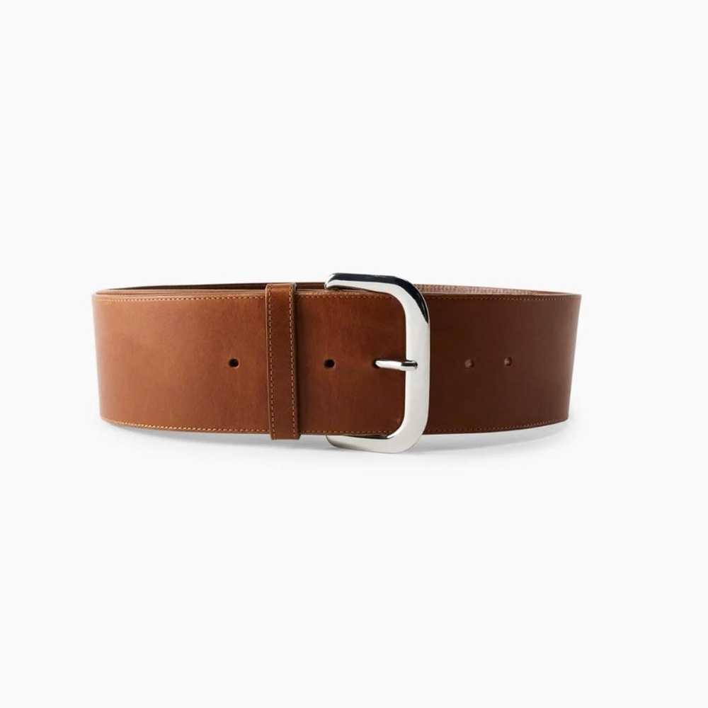 Aritzia genuine leather brown leather belt with silver buckle